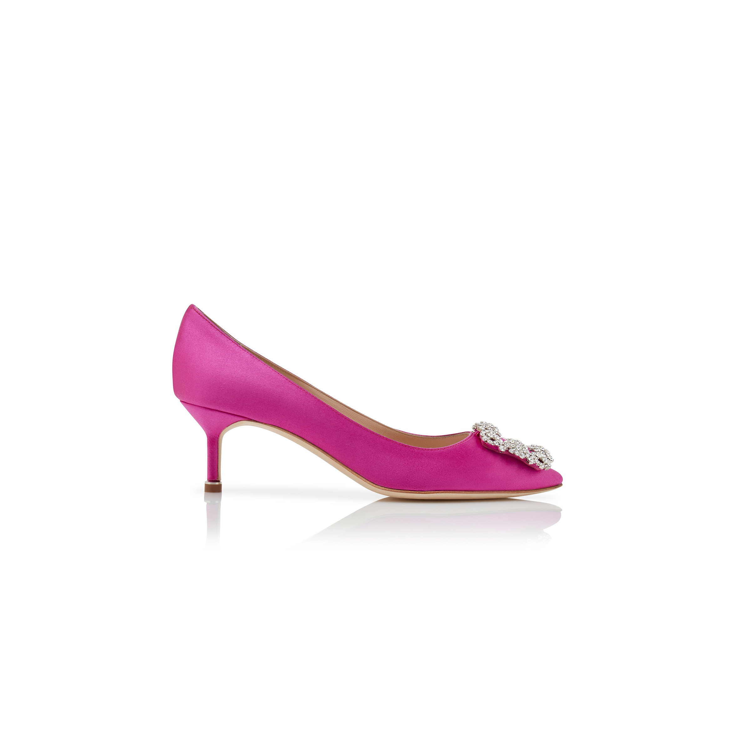 MANOLO BLAHNIK HANGISI 50 DARK FUCHSIA SATIN JEWEL BUCKLE PUMPS 9XX-0315-0054